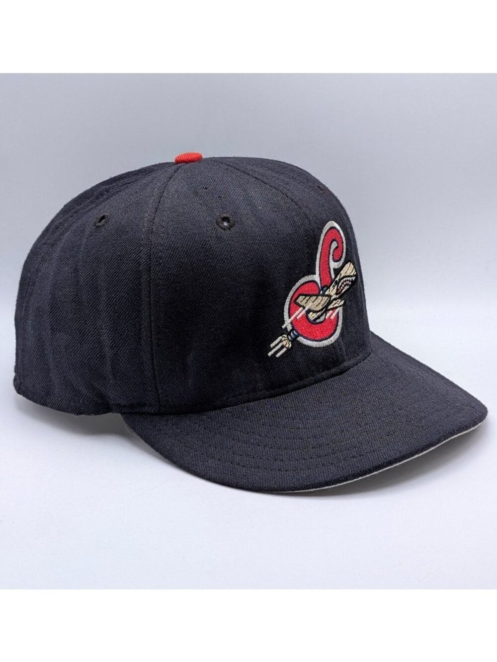 Syracuse Sky Chiefs Fitted Hat Size 7 1/2 Wool USA Made MiLB Baseball Cap Black